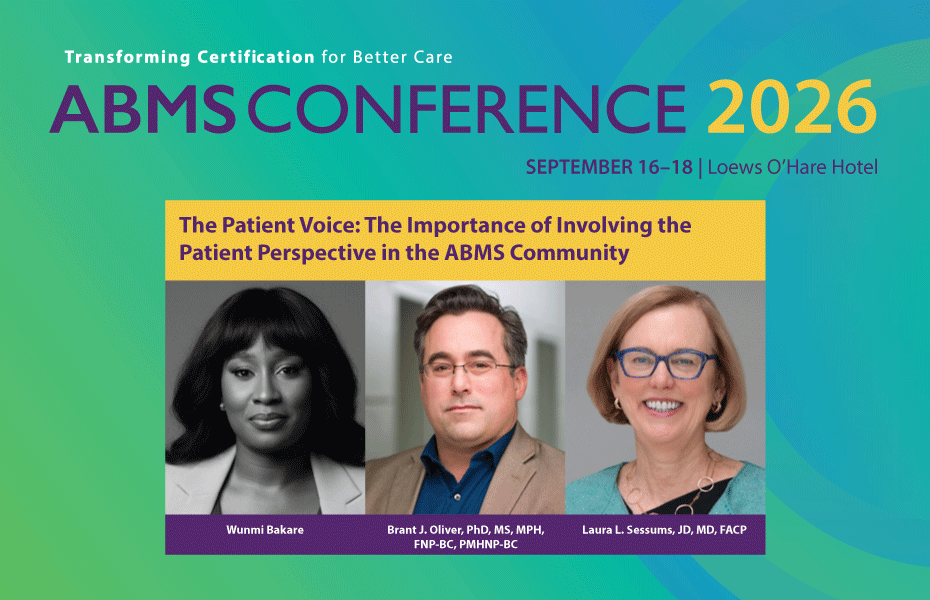 ABMS Conference 2026 Lois Margaret Nora Endowed Lecture Series Plenary Banner featuring 3 headshots of Wumni Bakare Brant J Oliver and Laura L Sessums
